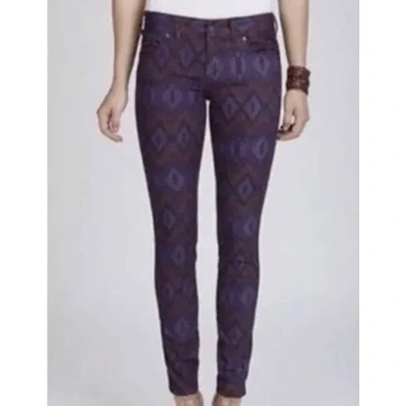 Free People Skinny Jeans size 28 Purple Aztec Boho Casual Festival Retro Earthy - Picture 4 of 10